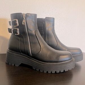 Black Combat Ankle Boots with Buckle Detail - size 8.5